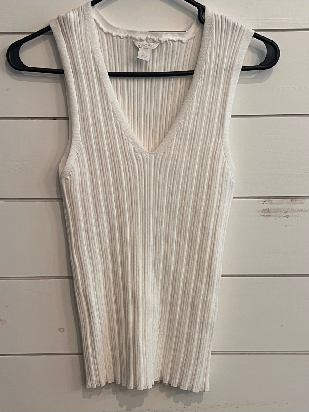 Cache White Ribbed V-Neck Tank Top